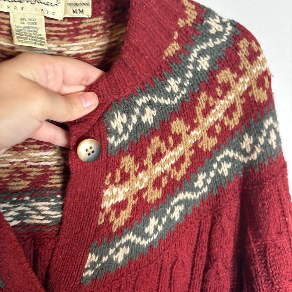 Vtg Eddie Bauer wool blend Fair Isle cardigan sweater - Picture 2 of 4